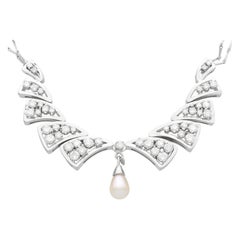 Vintage Cultured Pearl and 2.54 Carat Diamond White Gold Necklace
