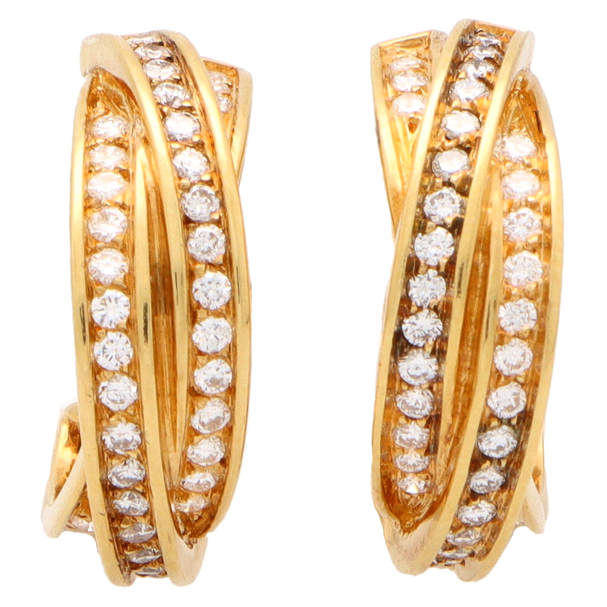 Cartier Small Diamond Yellow Gold Hoop Earrings at 1stDibs tiny