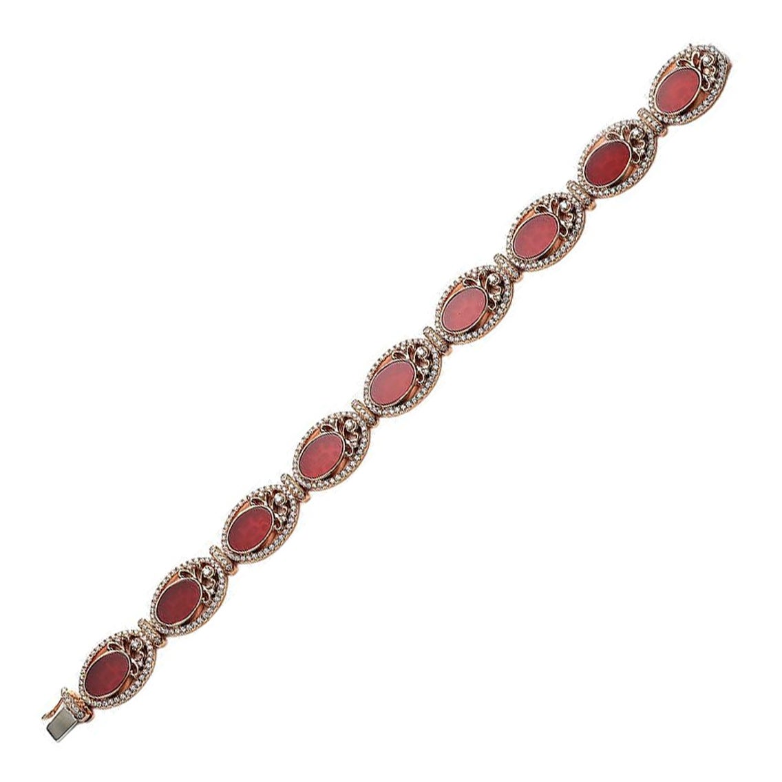 Cornelians and Diamond Pink Gold Bracelet