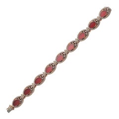 Cornelians and Diamond Pink Gold Bracelet