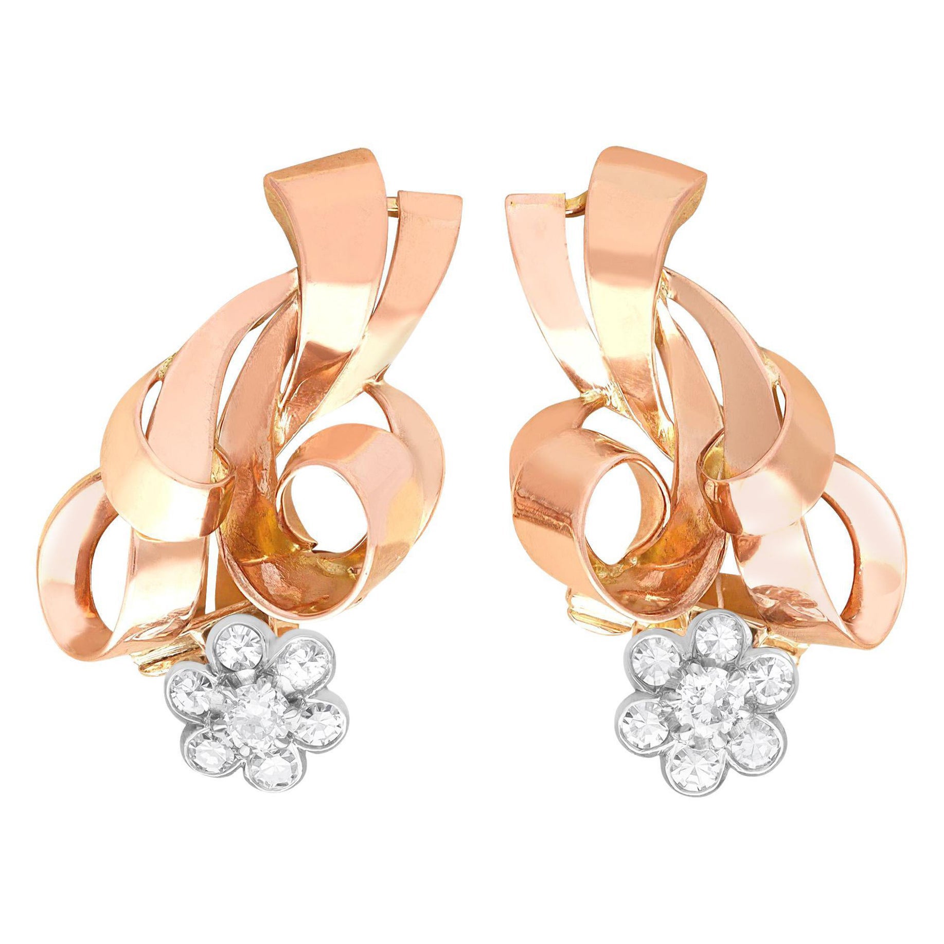 Antike 1,00 Karat Diamant-Roségold-Ohrclips um 1930