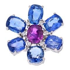 Handmade Platinum Ceylon Sapphire and Purple Flower Ring