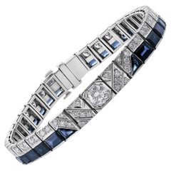 Retro Diamond and Sapphire White Gold Bracelet Estate Fine Jewelry