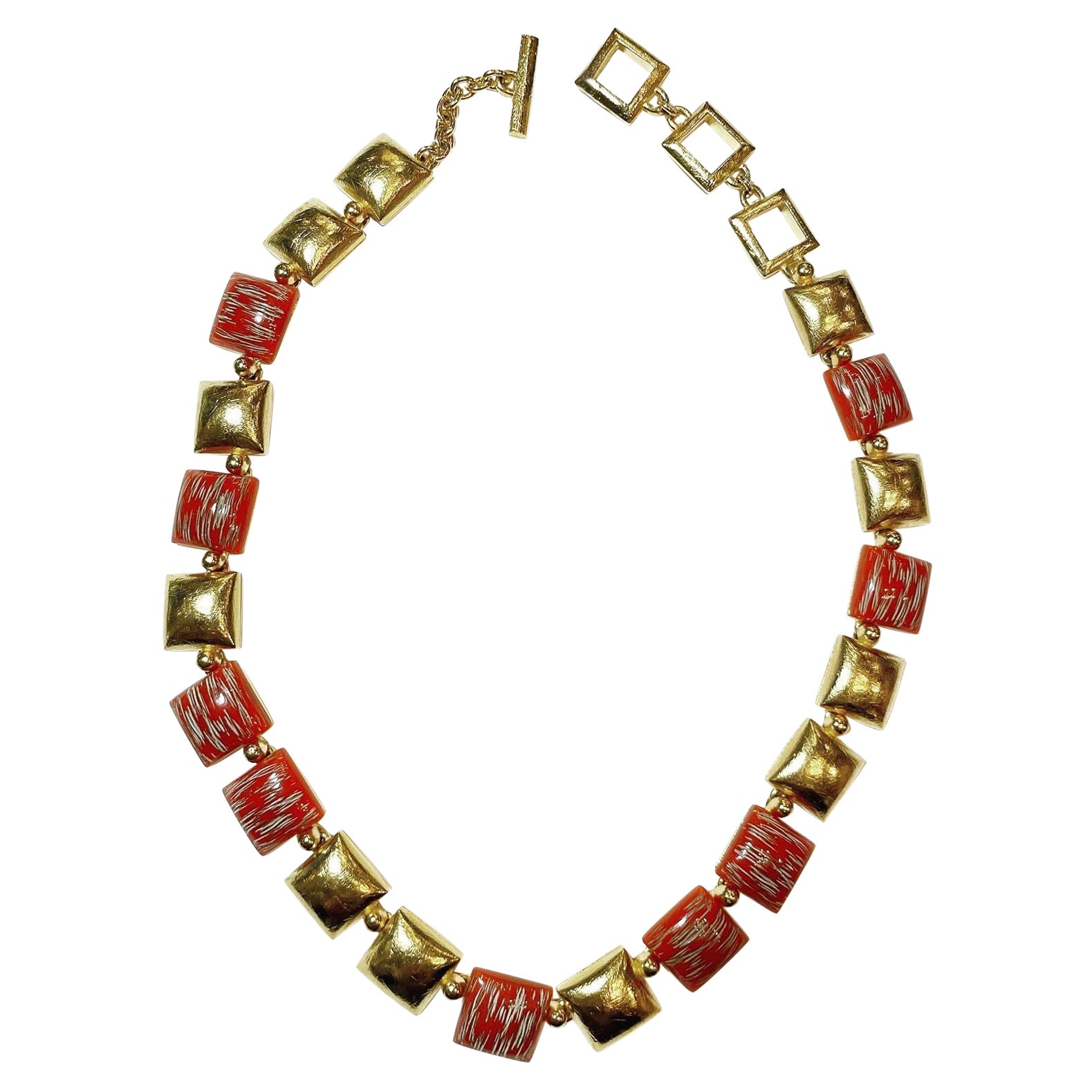 1980s YSL Yves Saint Laurent Vintage Gilt and Resin Fashion Never Used Necklace