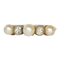 Art Deco 18 Carat Gold Pearl and Diamond Five-Stone Ring