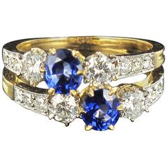 Sapphire Diamond Gold Platinum Lovers Toi et Moi Ring 3