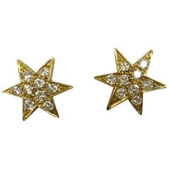 Vintage Pair of Yellow Gold and Diamond Star Earrings