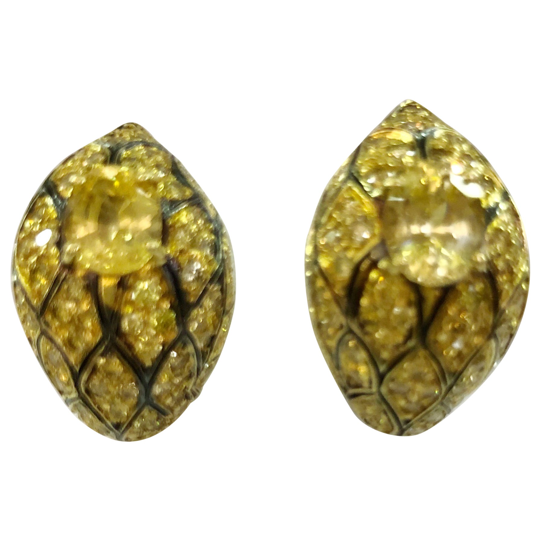 Pair of 18 Karat Yellow Gold Corundum and Diamond Earrings For Sale