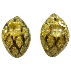 Pair of 18 Karat Yellow Gold Corundum and Diamond Earrings