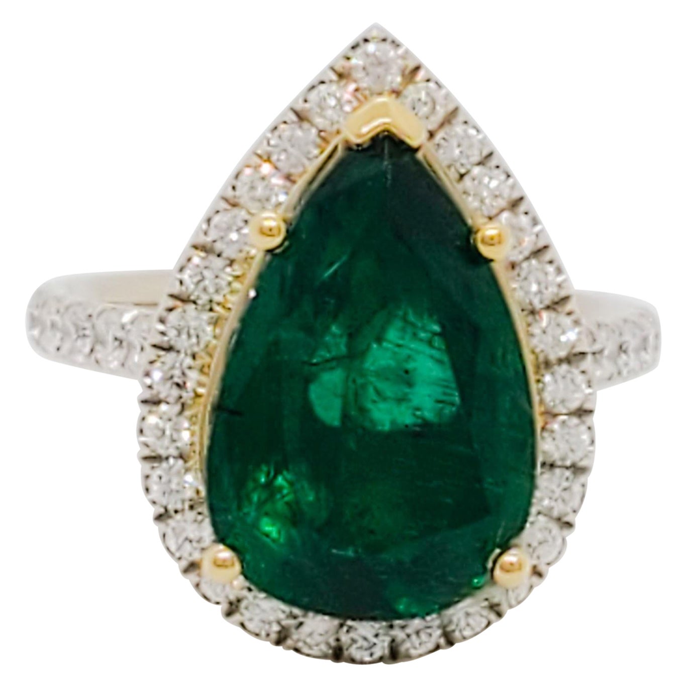 Estate Emerald and Diamond Cocktail Ring in 18k White and Yellow Gold