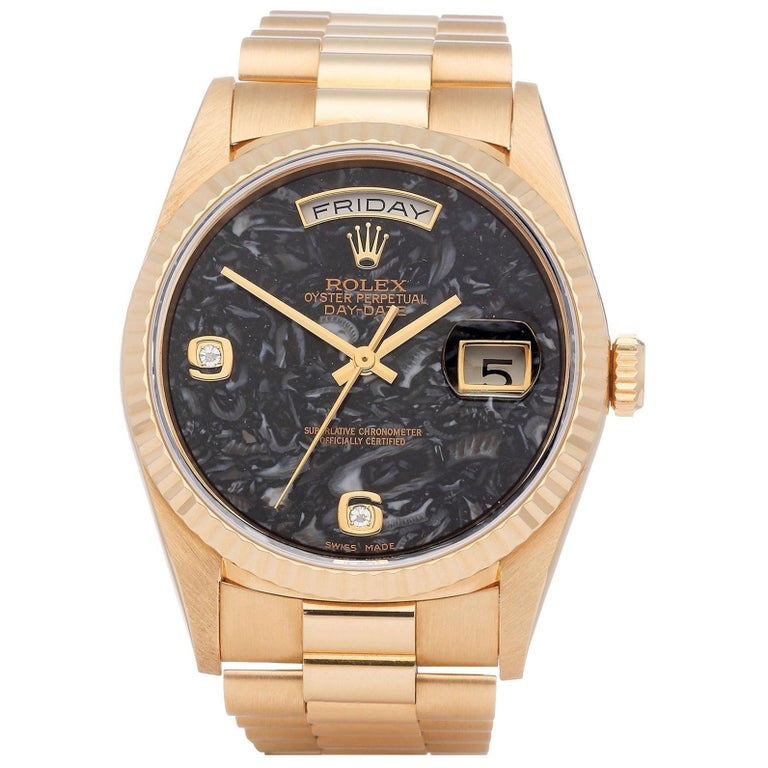 Rolex Day-Date 36 18238 Unisex Yellow Gold Ammonite Fossil Dial Watch For  Sale at 1stDibs