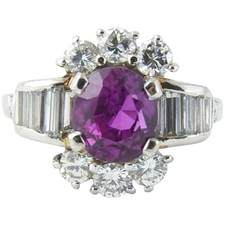 Intense Unheated Pink Sapphire Diamond Platinum Ring For Sale at 1stdibs