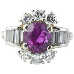 Used Intense Unheated Pink Sapphire Diamond Platinum Ring