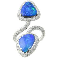Opal Diamond Crossover Gold Ring