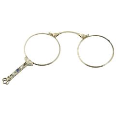 Edwardian Sapphire Diamond Filigree Platinum Lorgnette 1
