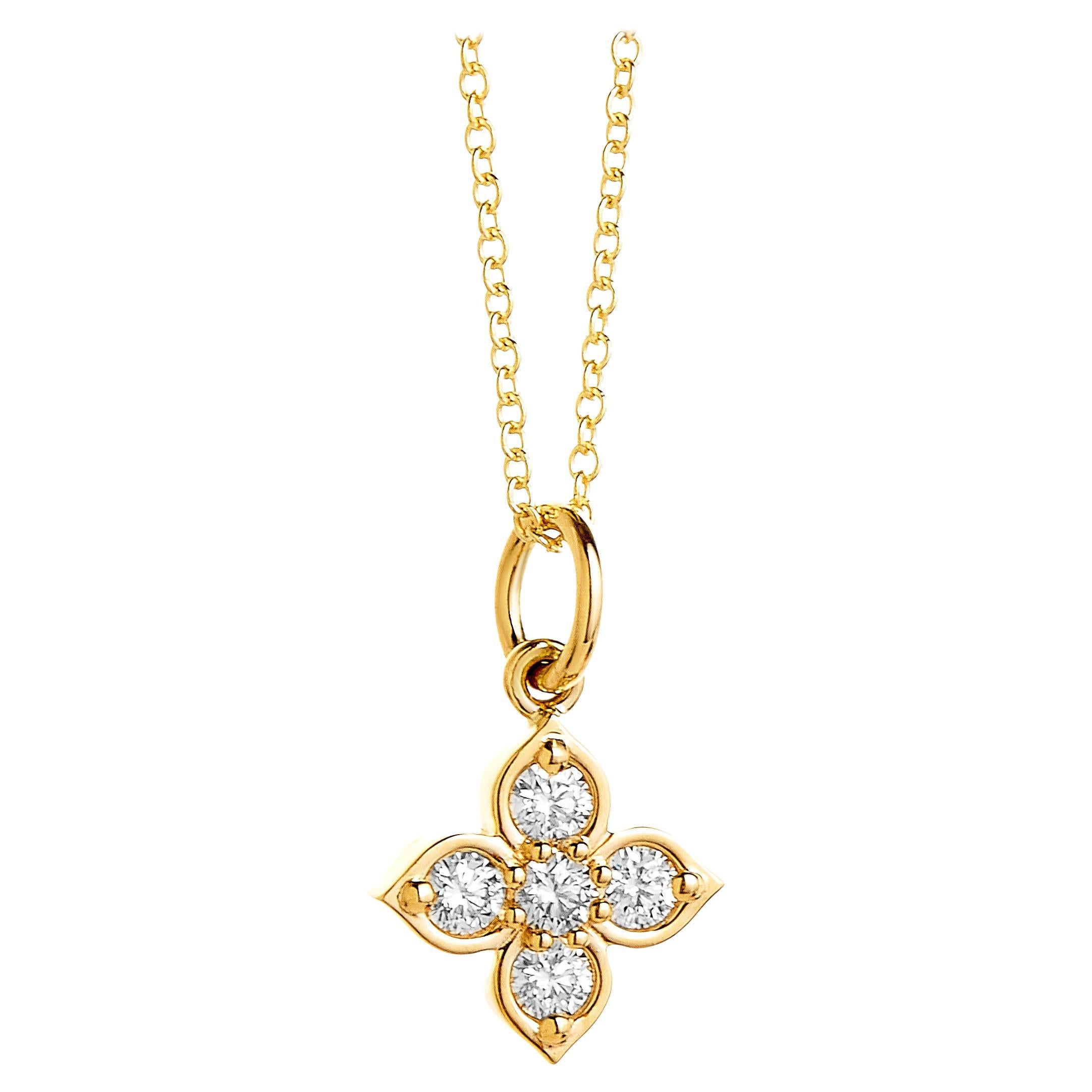 Syna Yellow Gold Flower Pendant with Diamonds For Sale