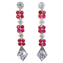 Diamond and Ruby Earrings in Platinum and Gold, C. 1918