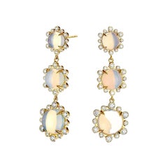 Syna Yellow Gold Mogul Hex Earrings with Moon Quartz and Diamonds