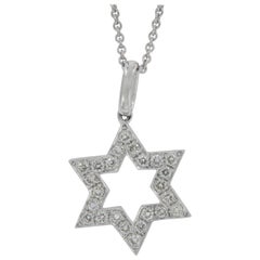 18 Karat White Gold Diamond Star of David Pendant Necklace