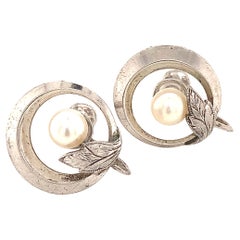 Mikimoto Estate Akoya Pearl Earrings Sterling Silver 6 mm 5.4 Grams