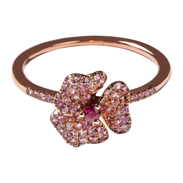 AS29 Bloom Mini Flower Ring with Light Pink Sapphires For Sale