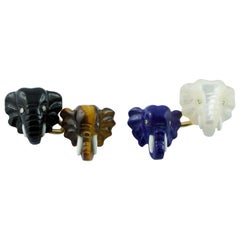 Boutons de manchette en or 18 carats, diamants, onyx, lapis-lazuli et nacre, éléphants