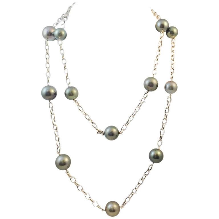 South Sea Black Pearl Gold Necklace at 1stDibs