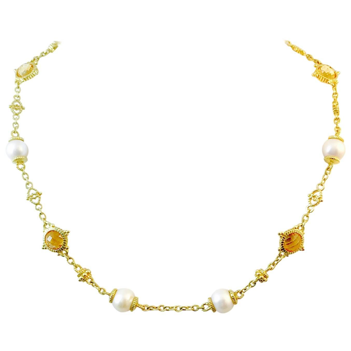 Judith Ripka Pearl Orange Crystal Gold Choker For Sale