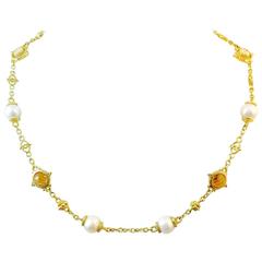 Judith Ripka Pearl Orange Crystal Gold Choker