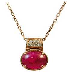 Incredible Cabochon Ruby Diamond Gold Necklace