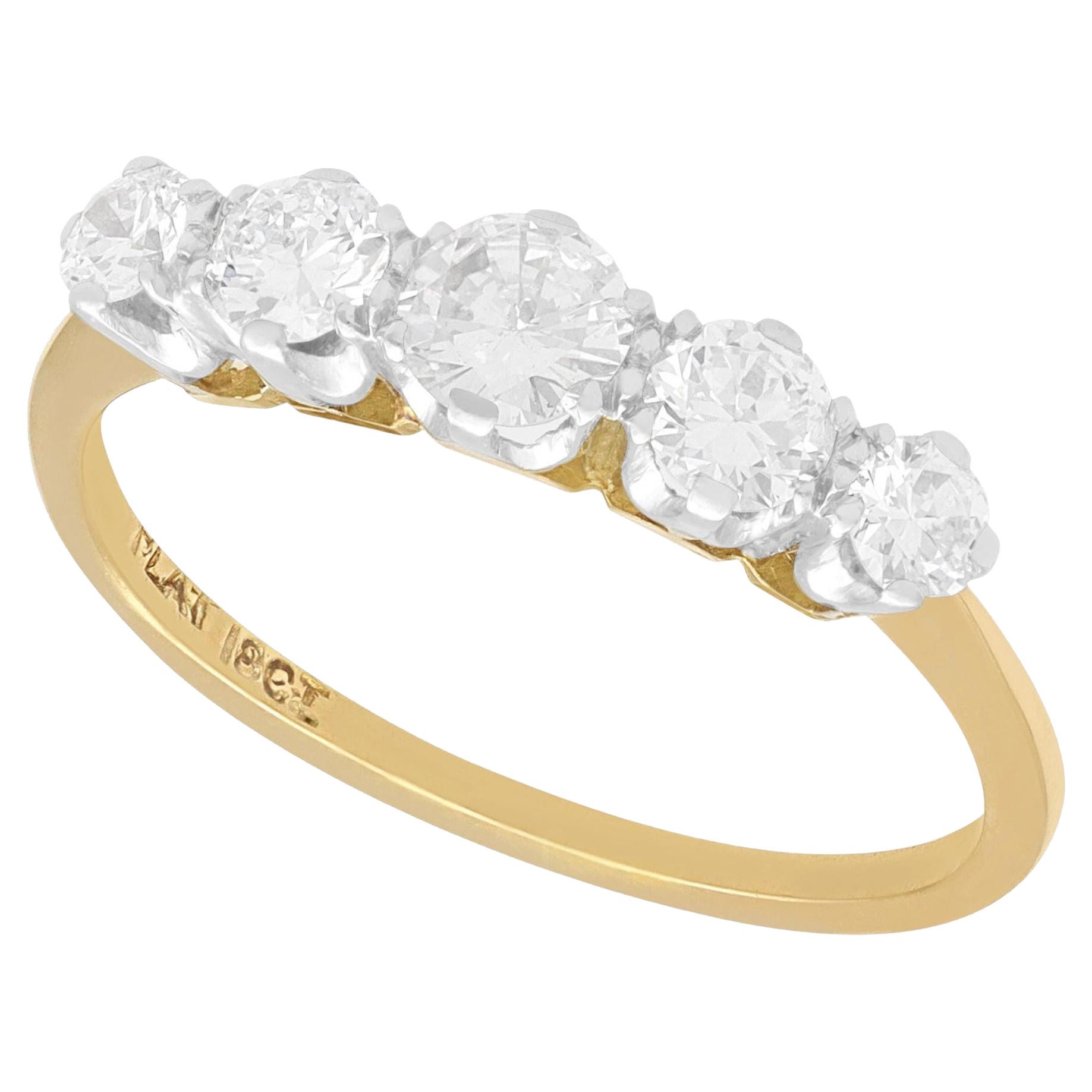 Antique Diamond and Yellow Gold Five Stone Ring