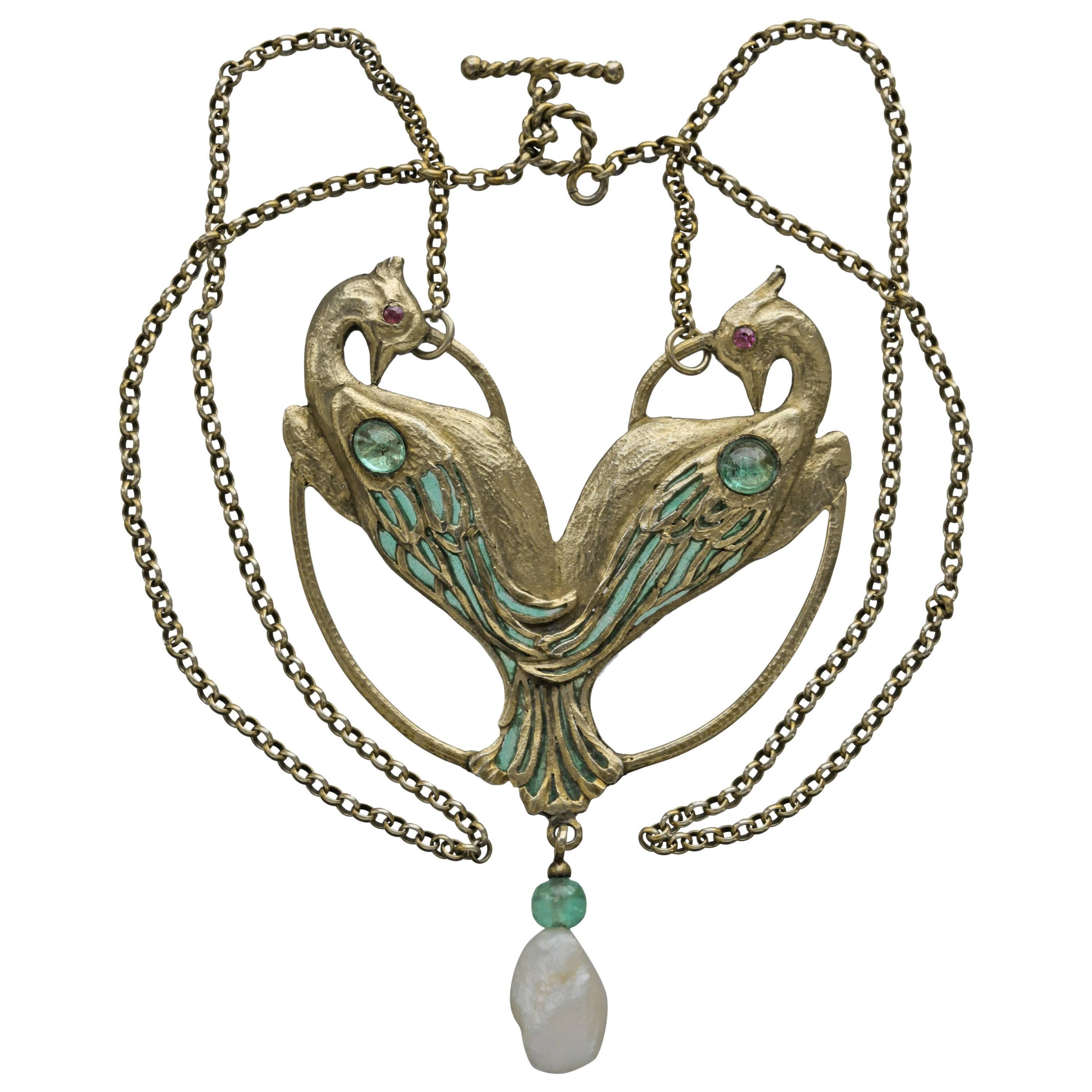 Charles Boutet de Monvel Art Nouveau Peacock Pendant For Sale
