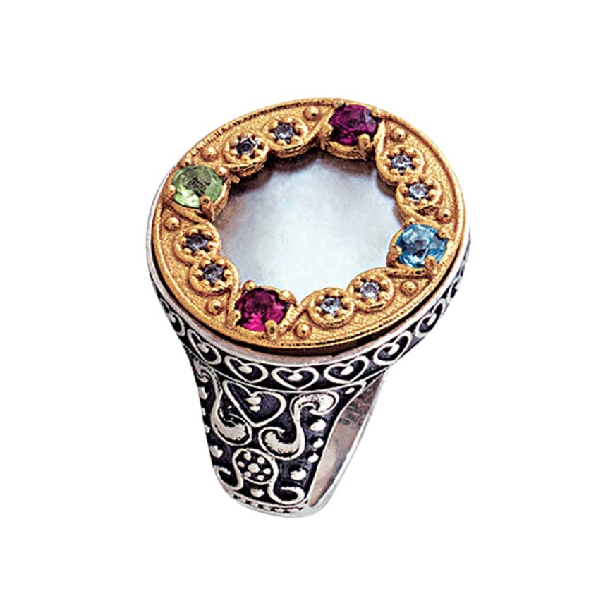For Sale:  Silver Cocktail Ring with MOP & Semi-Precious Stones, Dimitrios Exclusive D67