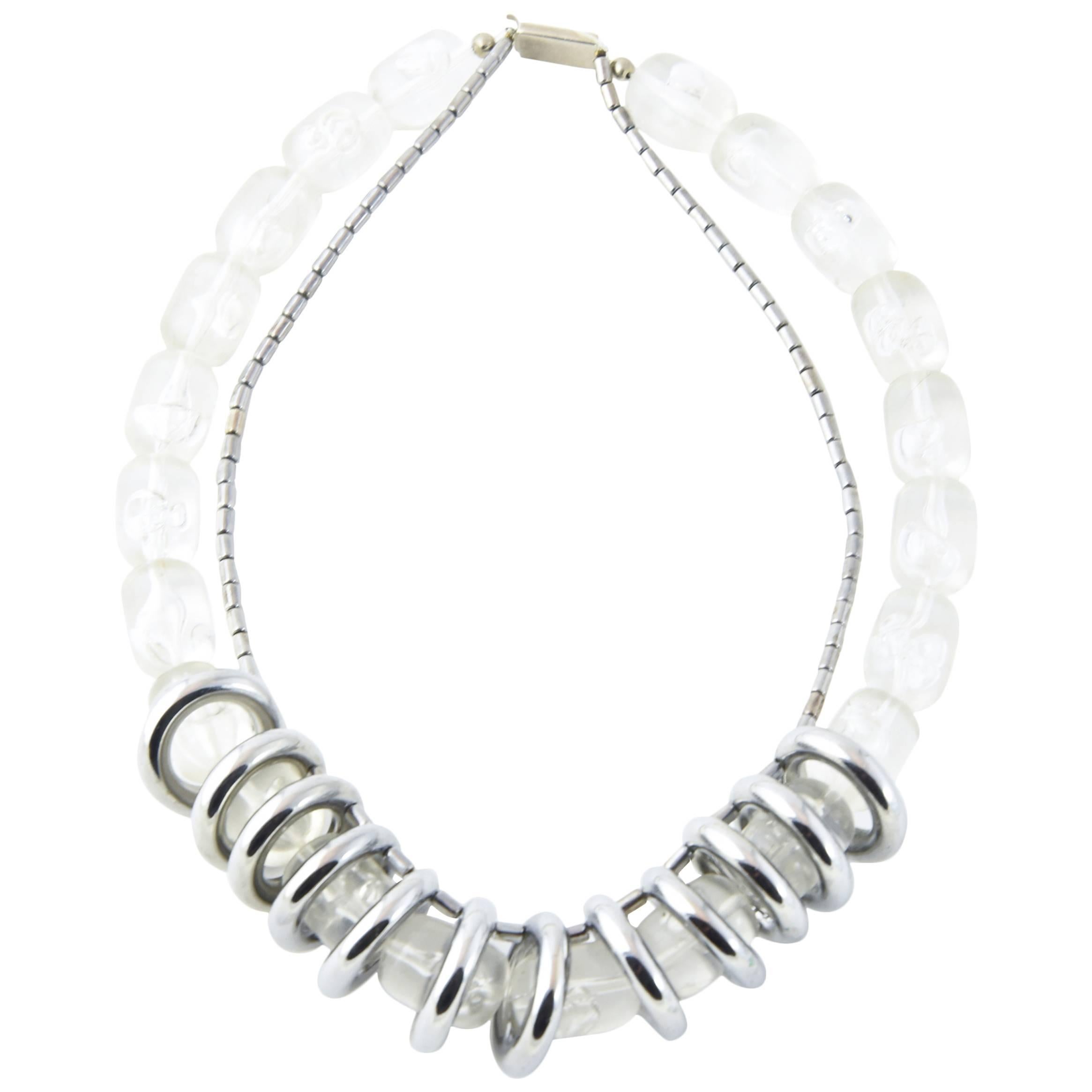 1970s Lucite and Chrome Statement Necklace