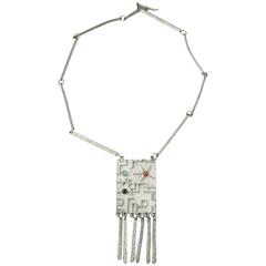Brutalist Modernist Sterling Space Age Tassel Necklace 8