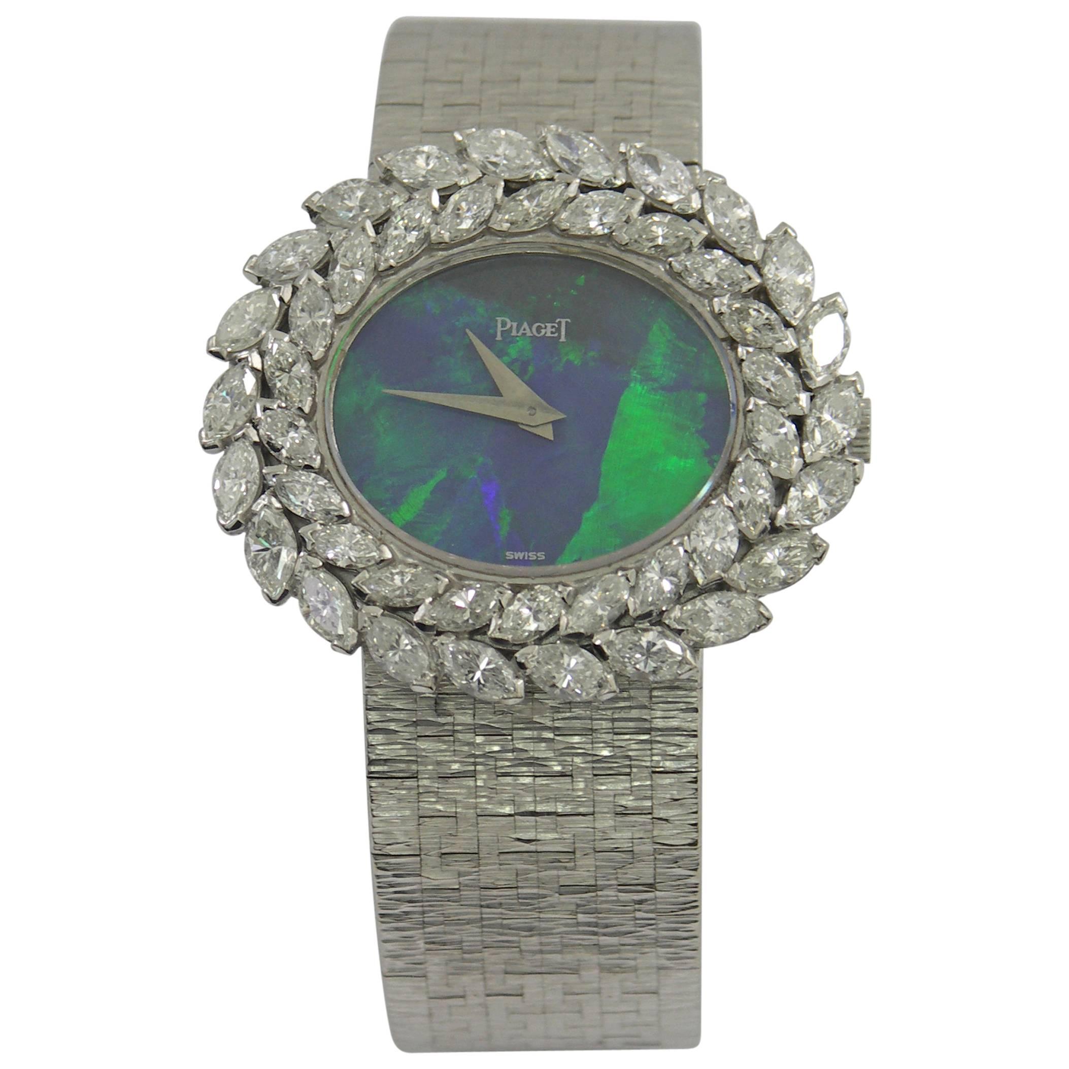 Piaget Lady''s Weißgold Opal-Zifferblatt-Armbanduhr mit doppelter Diamant-Lünette