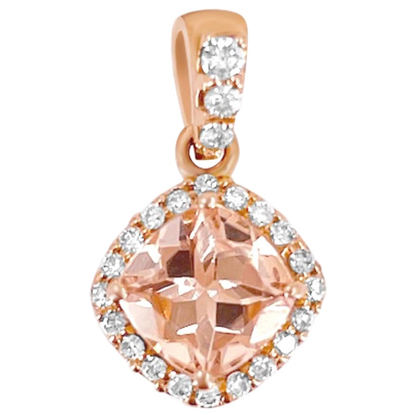 14K Rose Gold 0.82cts Morganite and Diamond Pendant. Style# TS1076P For Sale