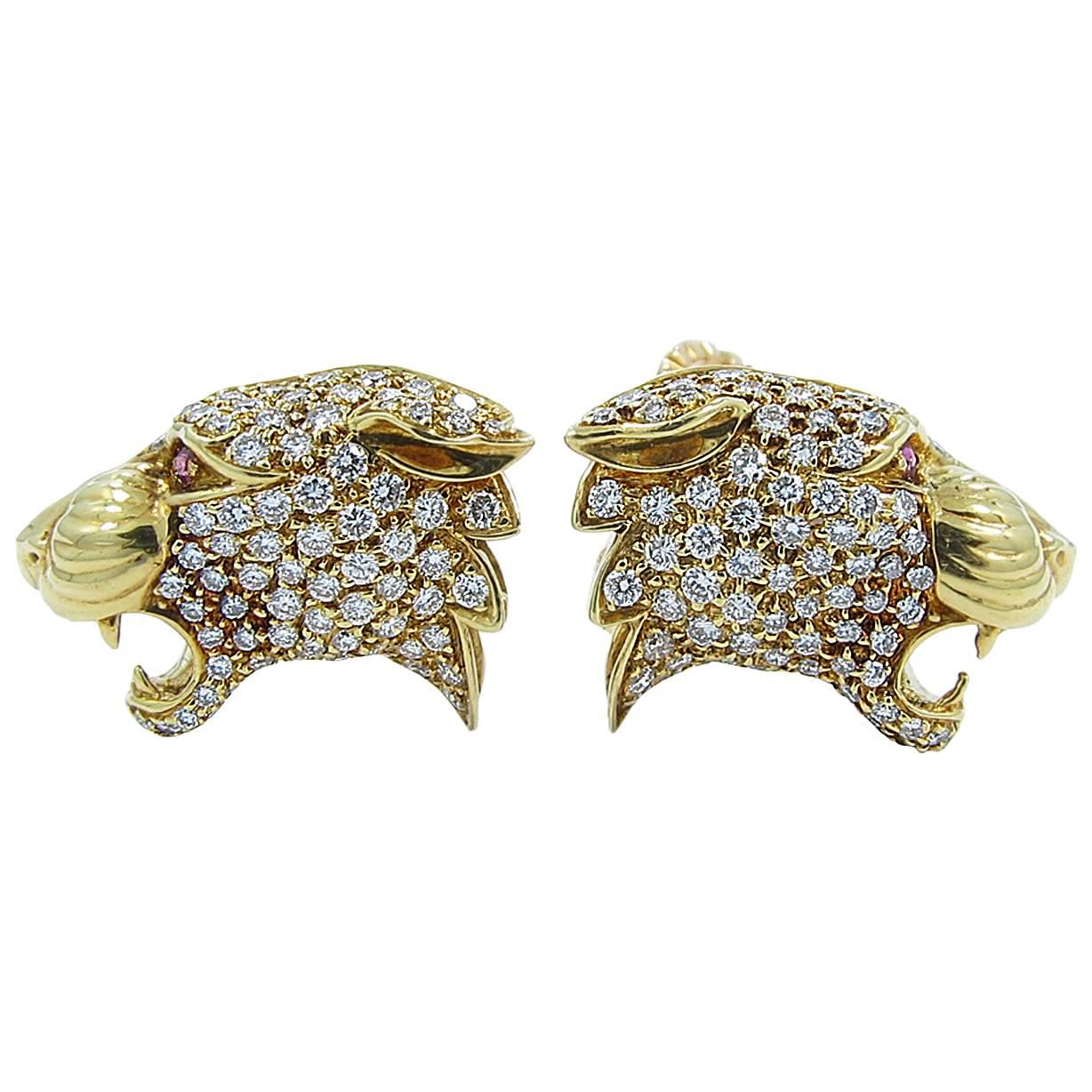Carrera Y Carrera Ruby Diamond Gold Earrings For Sale