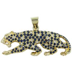 Sapphire Diamond Gold Panther Pendant 10
