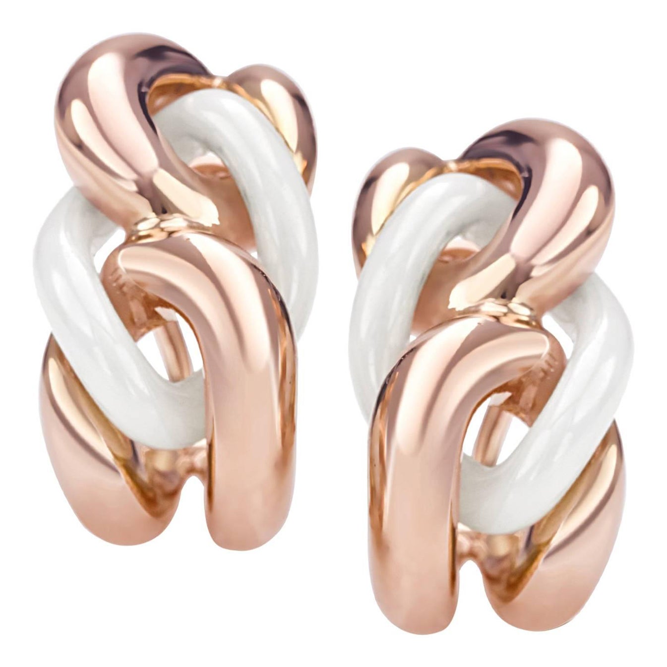 White Ceramic Groumette Pair of Earrings 18 Karat Rose Gold For Sale