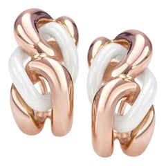 White Ceramic Groumette Pair of Earrings 18 Karat Rose Gold
