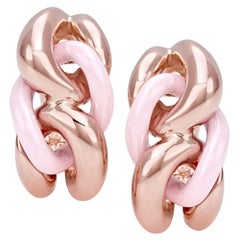 Pink Ceramic Groumette Pair of Earrings 18 Karat Rose Gold