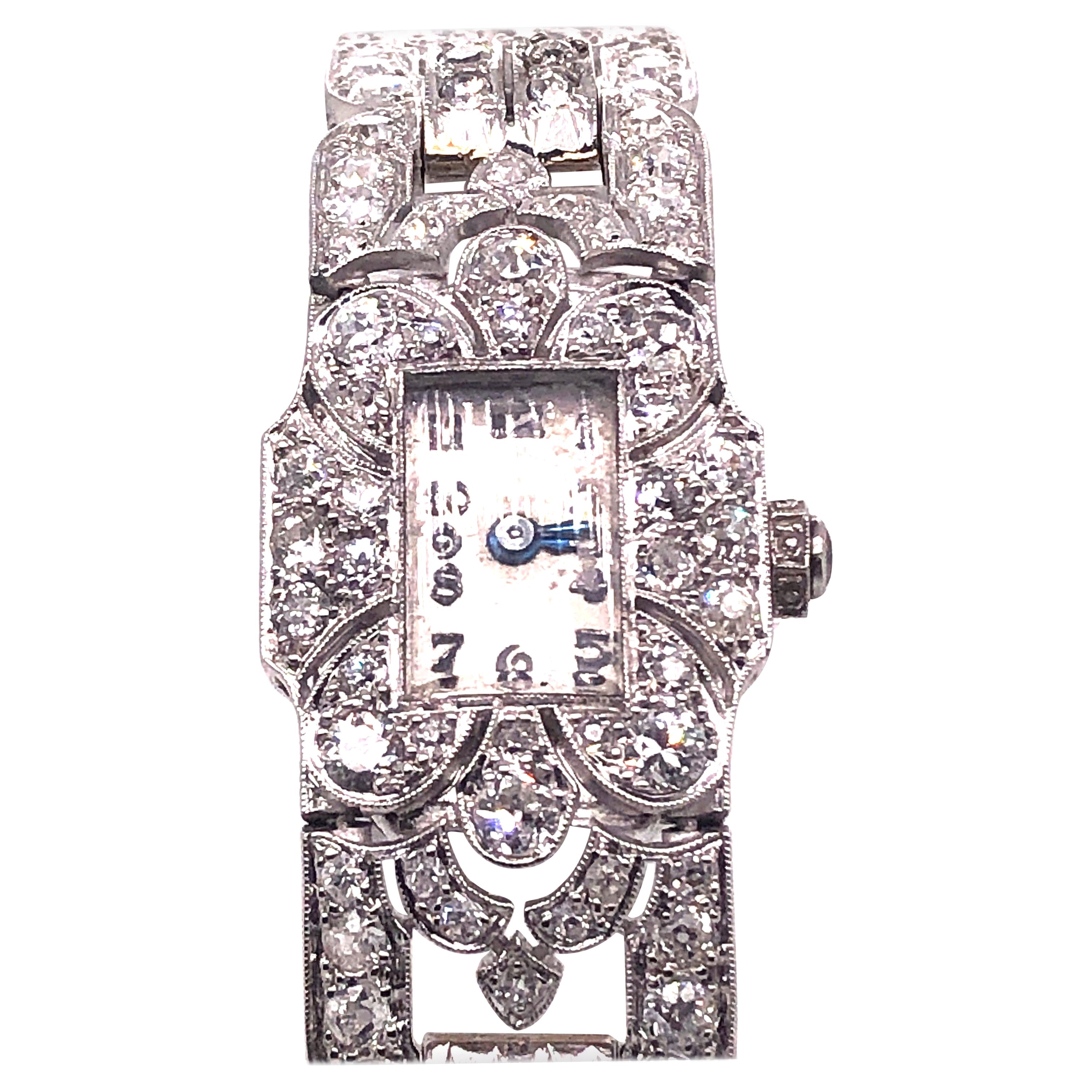 Französische Art-Déco-Cocktail-Armbanduhr aus Diamant und Platin, CIRCA 1930