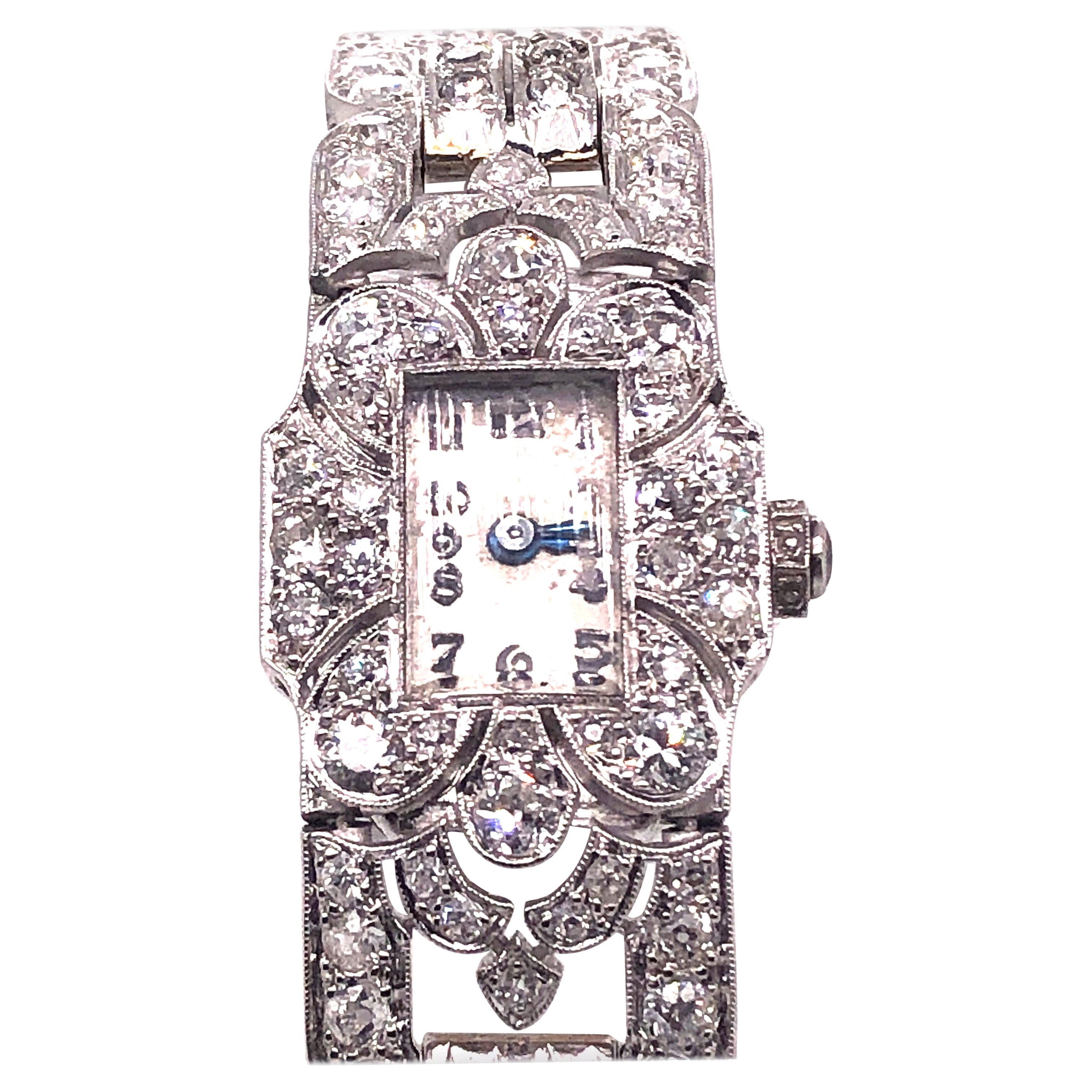 Montre-bracelet cocktail Art déco française en platine et diamants, vers 1930