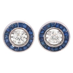 1.00 Diamond and Natural Blue Sapphire Stud Earrings with Removable Jackets