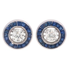 Clous d'oreilles avec vestes amovibles en diamants et saphirs bleus naturels de 1,00 carat