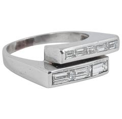Modernist Baguette Cut Diamond Gold Crossover Ring