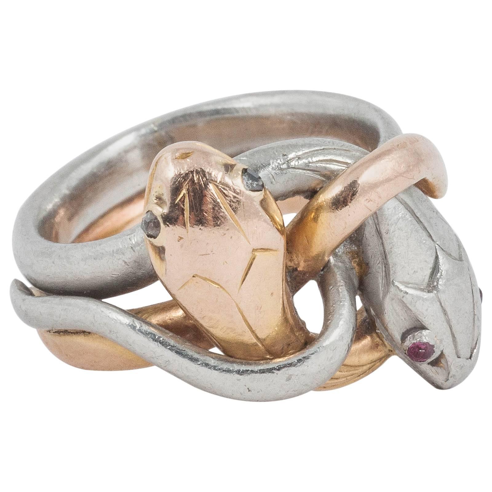 Tiffany & Co. Gold Platinum Double Snake Ring For Sale