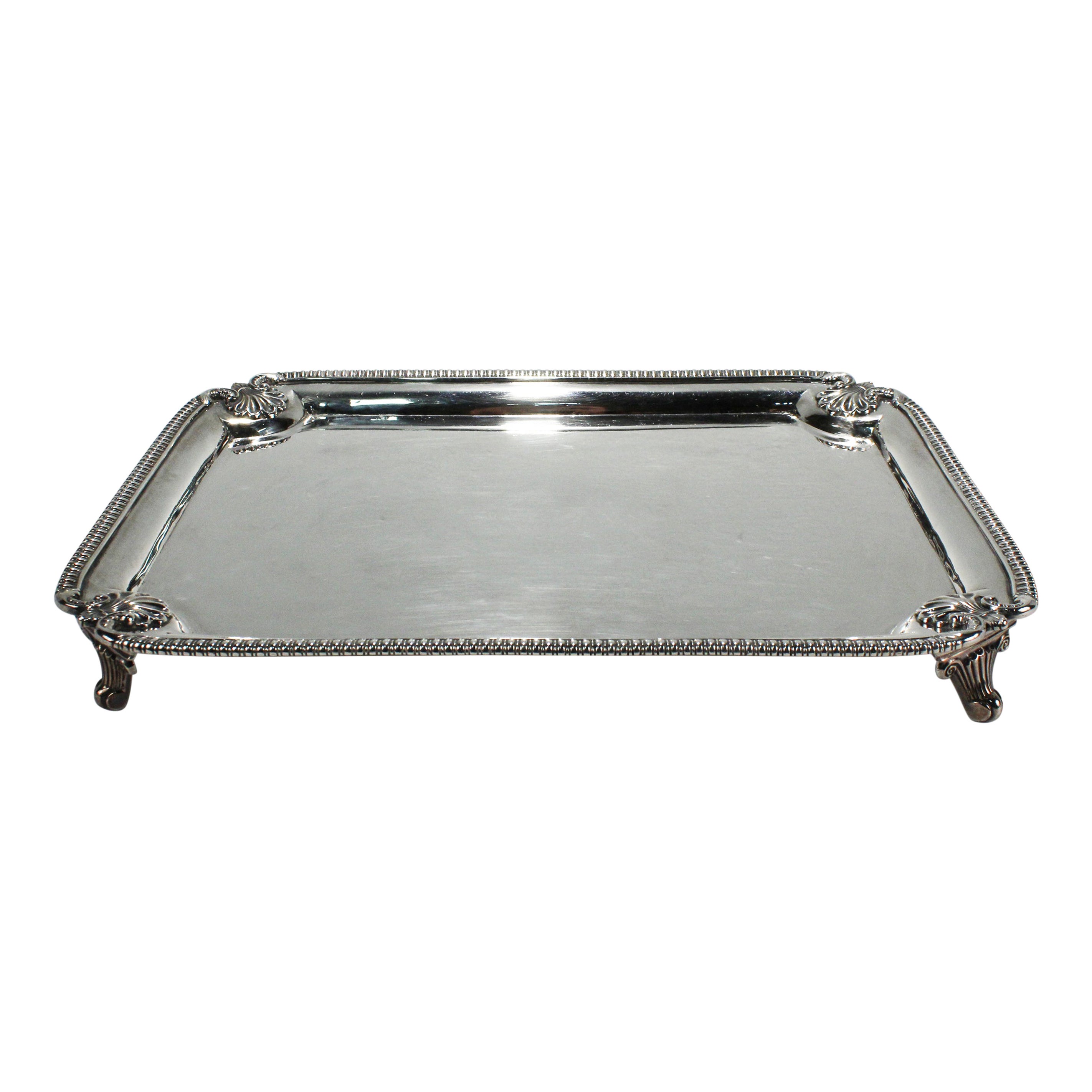 Plateau rectangulaire anglais ancien de style George II en argent sterling par R & S Hennell