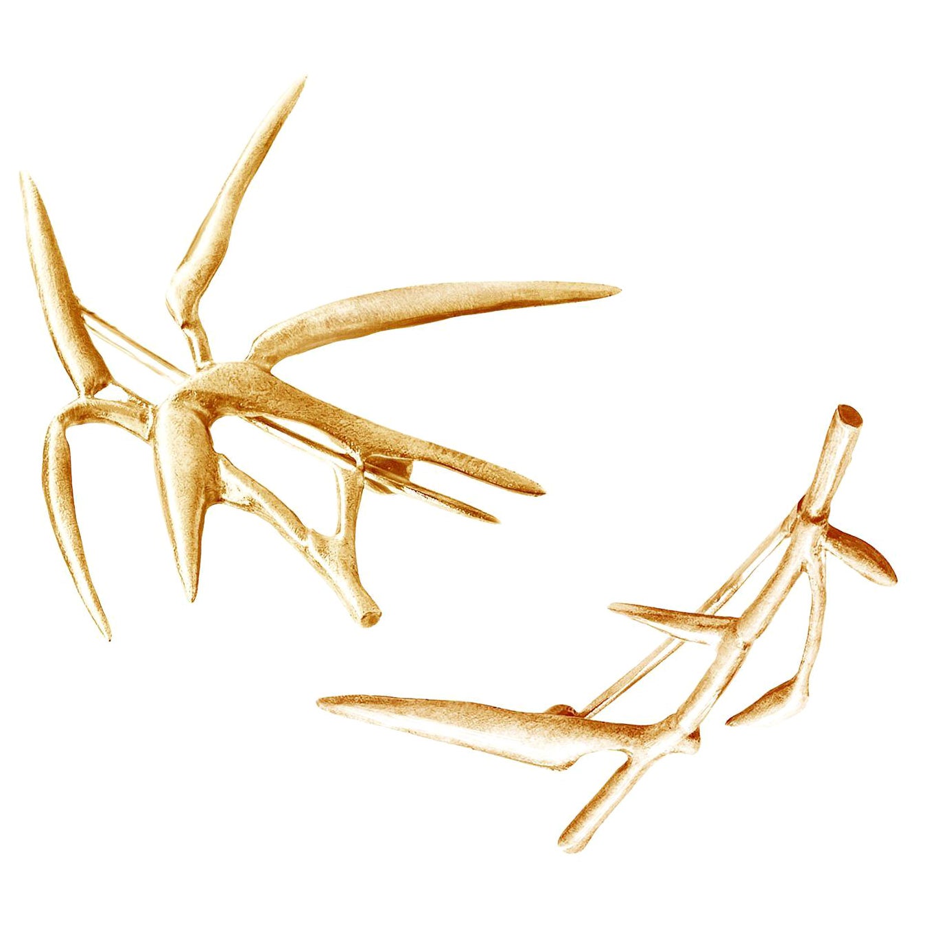 Bamboo Eighteen Karat Yellow Gold Contemporary Brooches Diptych by the Artist For Sale
